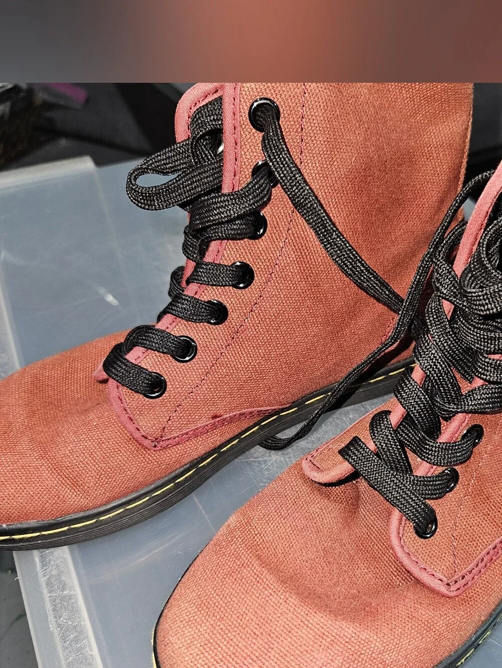 Dr. Martens Kids Rust Canvas Ankle Boots with Black Accents (Sz 6)